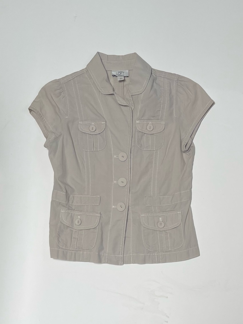 LOFT Short Sleeve Utility Top in Light Taupe